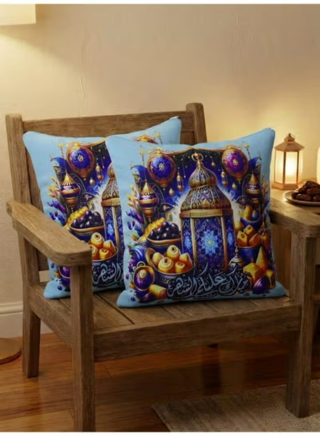 طقم ديكور رمضان الراقي - مفرش طاولة (130*43 سم) مع غطاء مخدات (4545 سم) بتصميم فانوس وخط عربي - Image 3